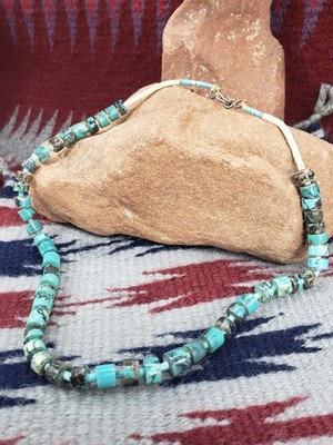 Vintage Native American Heishi Turquoise Disk 17  Necklace Beautiful 