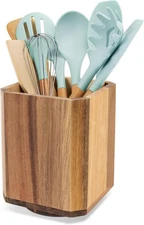  Acacia Wood Utensil Holder, 360° Rotating Large Cooking Utensil Organizer 
