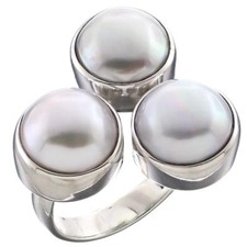 Triple White Freshwater Cultured Pearl 925 Sterling Silver Ring, 15/16" Wide