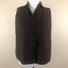 White Stag Vest Top Womens 8 10 Brown Button Down Lightweight Collar Sleeveless
