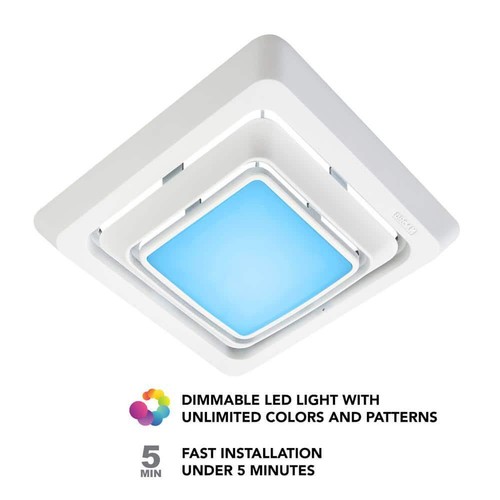 Bathroom Exhaust Fan Cover With Customizable Multi-Color LEDs Plastic White