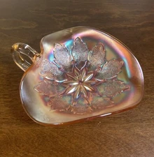 Vintage Dugan Marigold Carnival Glass Nappy Candy Dish Leaf Ray Pattern