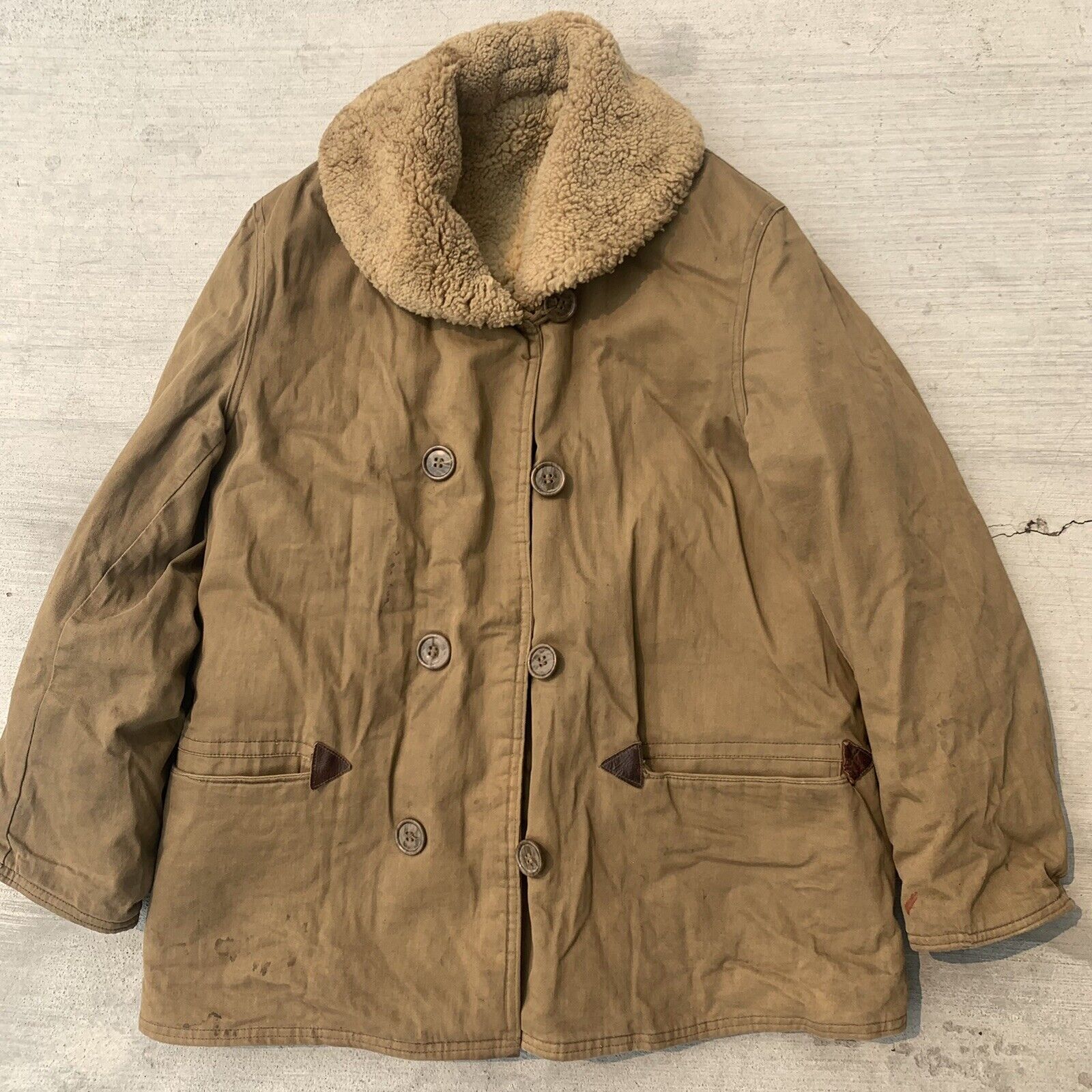 Vintage 1940s Field Jacket Alpaca Distressed Canvas Cotton Military WW2 40s  50s