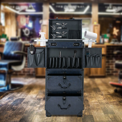 Rolling Metal Beauty Organizer Travel Makeup Cosmetics Box Nail Vanity Suitcase