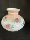 Vintage Milk Glass Hurricane  Lamp Shade with Hand Painted Flowers Beautiful