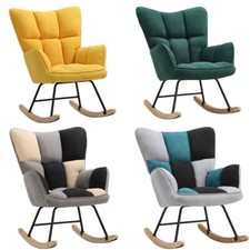 Linen Patchwork Rocking Chair Armchair Recliner Garden Sun Lounger Rocker Sofa