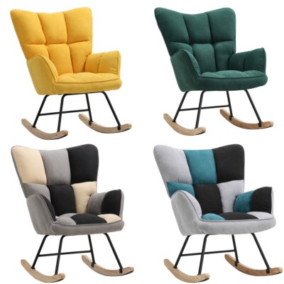 Linen Patchwork Rocking Chair Armchair Recliner Garden Sun Lounger ...