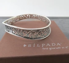 Silpada Bangle Bracelet B2082 Sterling Silver Textured Finish Open Work Scrolls