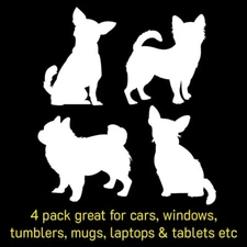 Chihuahua 4 Pack 2.5" White Vinyl Decals Car Window Tablet Tumbler Laptop