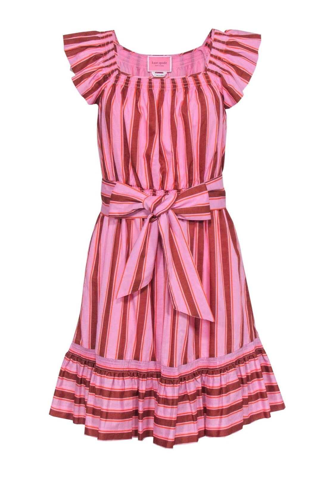 Abito Kate Spade Calais medio con volant rosa a righe cintura svasata us intime ottimeioni cond $298o