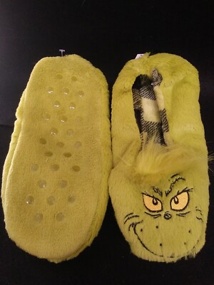 Dr Seuss Grinch Adult Green House Slippers Socks w/ Grippers Merry