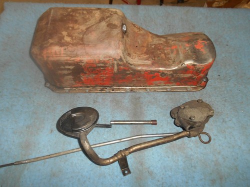 1963-67 Nova V-8 oil pan ,dip stick and tube , oil pump pick up screen - Picture 3 of 3
