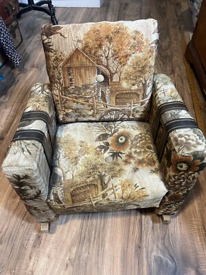 NEW UPHOLSTERY vintage 1970s childs rocking chair; House Print