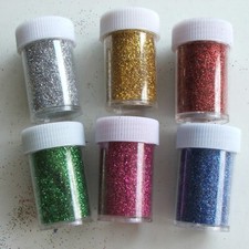 6 x 20g POTS OF GLITTER DIFFERENT COLOURS SPARKLE ART CRAFT CARD XMAS etc 6 pots