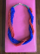 INCREDIBLE Multi-Strand Twisted BLUE RED Bohemian GLASS 21  Necklace 24 Strands