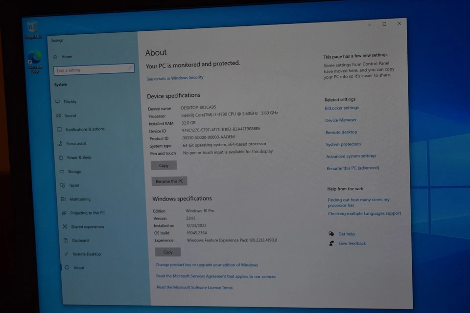 Dell Optiplex 9020 Quad Core i7-4790 3.6GHz 32GB RAM 256GB SSD Windows 10 Pro - Image 3 of 4