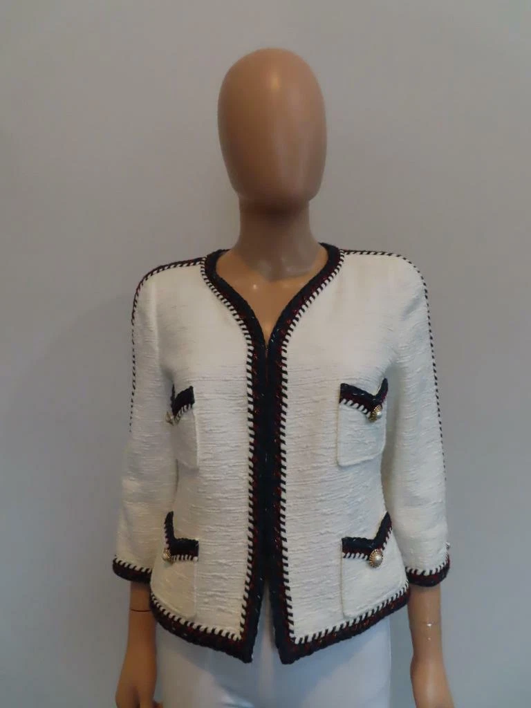 Edward Achour Paris Ivory/Blue/Red Tweed Jacket/Blazer Size 40/US