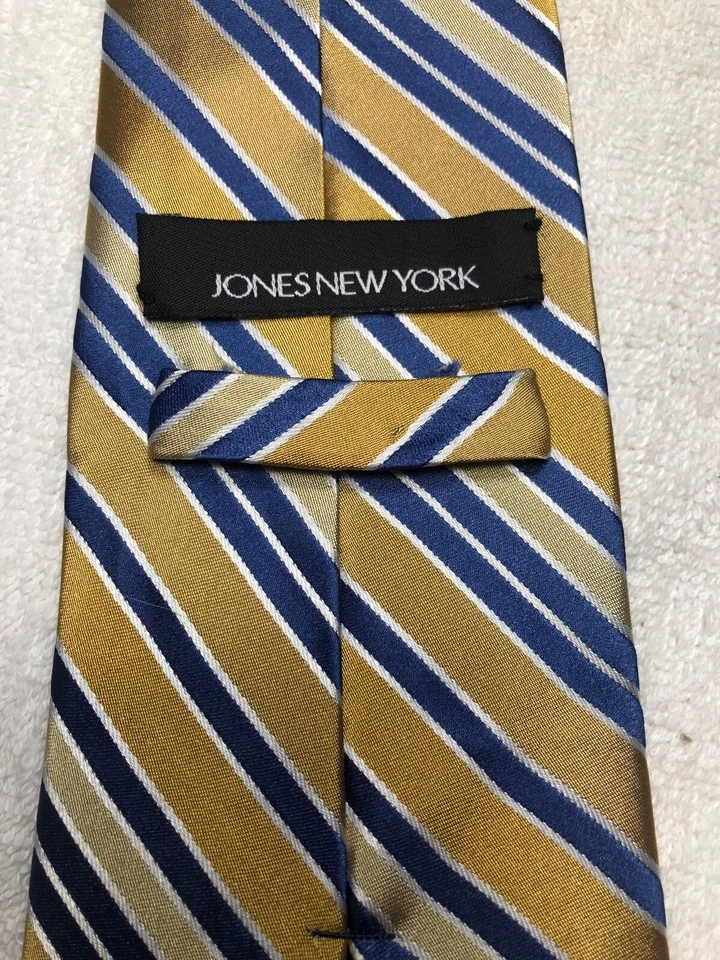 JONES НЬЮ-ЙОРК МУЖЧИН ГАЛСТУК ЖЕЛТЫЙ И ЗОЛОТОЙ С СИНИМИ ПОЛОСКАМИ 4 X 61 - Изображение 4 из 4