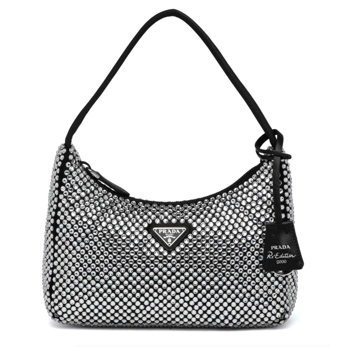 Prada Crystal Embellished Mini Pouch in Black