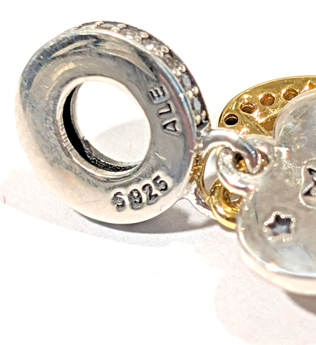 Authentic Pandora Charm, SHINE 2-Tone Shooting Stars Hearts Dangle, #762203C01 - Picture 3 of 3