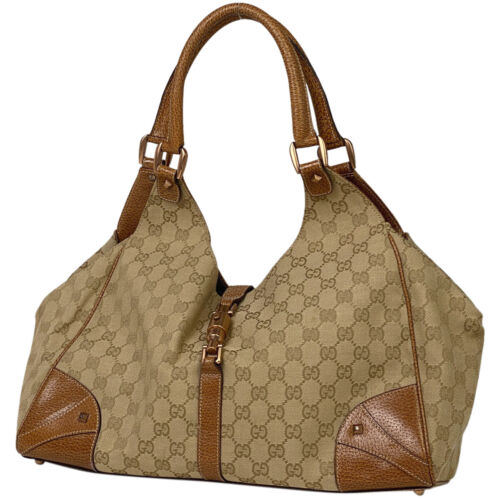 Guccijackie Line Handbag Gg Pattern Shoulder Bag Canvas Brown 124404 Women'S Use - Picture 1 of 8