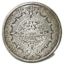 Vintage 1974 Mayan Aztec Calendar Belt Buckle By Bergamot Brass Silver Color