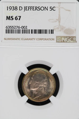 1938 D Jefferson Nickel NGC MS67 Toned Gem *DoubleJCoins* 2100-24