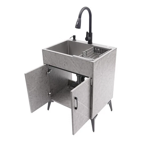 Pia de armário de cozinha moderna sem vaidade banheiro com torneira removível - Imagem 4 de 4