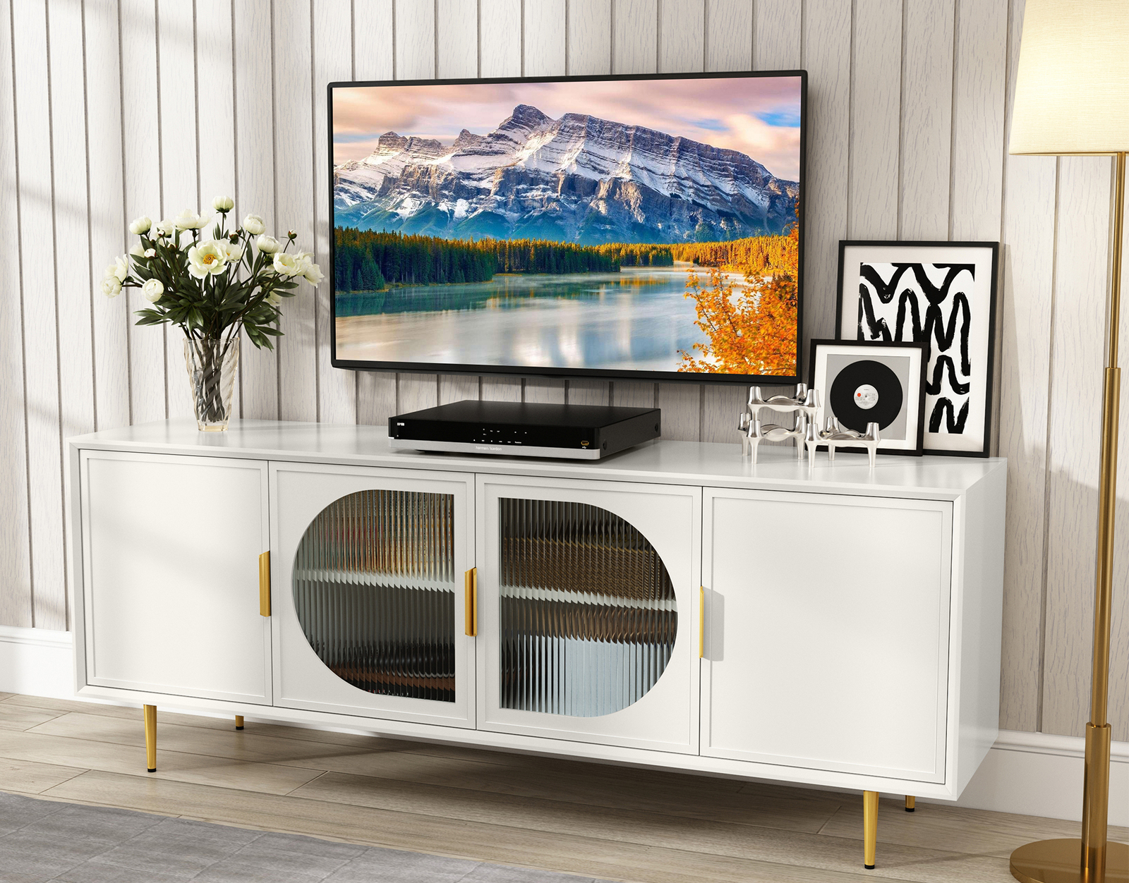 For Tv Up To 75" Modern Entertainment Center With Gold Leg