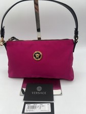 NWT Versace Small Medusa Nylon Fabric Pouch Shoulder Bag Handbag In Fuchsia Pink