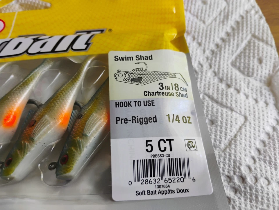 1-PK BERKLEY POWERBAIT-3 дюйма ШАРТРЕЗ SHAD, ПРЕДВАРИТЕЛЬНО СМОНТИРОВАННЫЙ 1/4 УНЦ. 5 ШТУК - Изображение 2 из 4