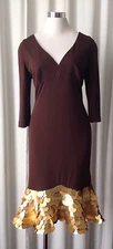 CD Greene Couture Matte Jersey  Brown Dress With Gold Large Sequins Size 8/10