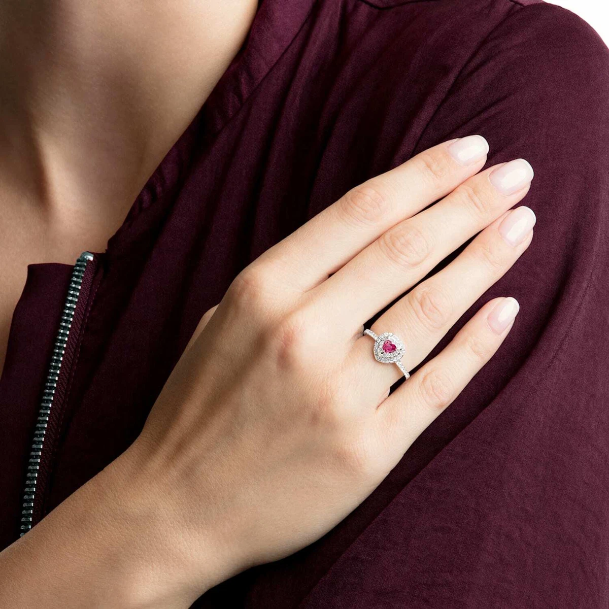 Swarovski Jewelry ONE RING Heart Red Rhodium Plated 50 5 Xsmall