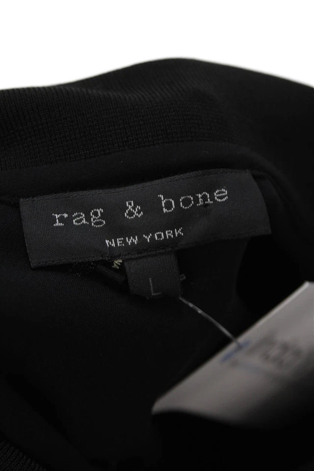 Vestido de seda negro grande Rag & Bone para mujer manga corta cuello rayas Foto 4 de 4