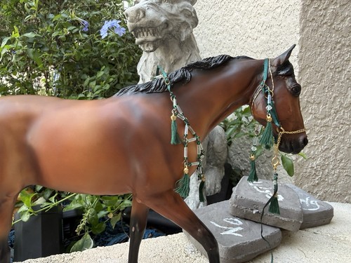 Custom Breyer Peter Stone Horse Arabian Presentation Halter Collar Set Green