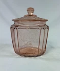 Pink Depression Glass Cookie Jar/ Biscuit Jar Anchor Hocking Mayfair Open Rose