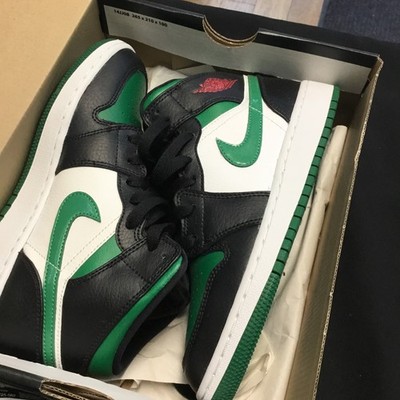 Air Jordan 1 Mid ''Green Toe  Size 4 Black Pine White Gym Red Sneakers GS