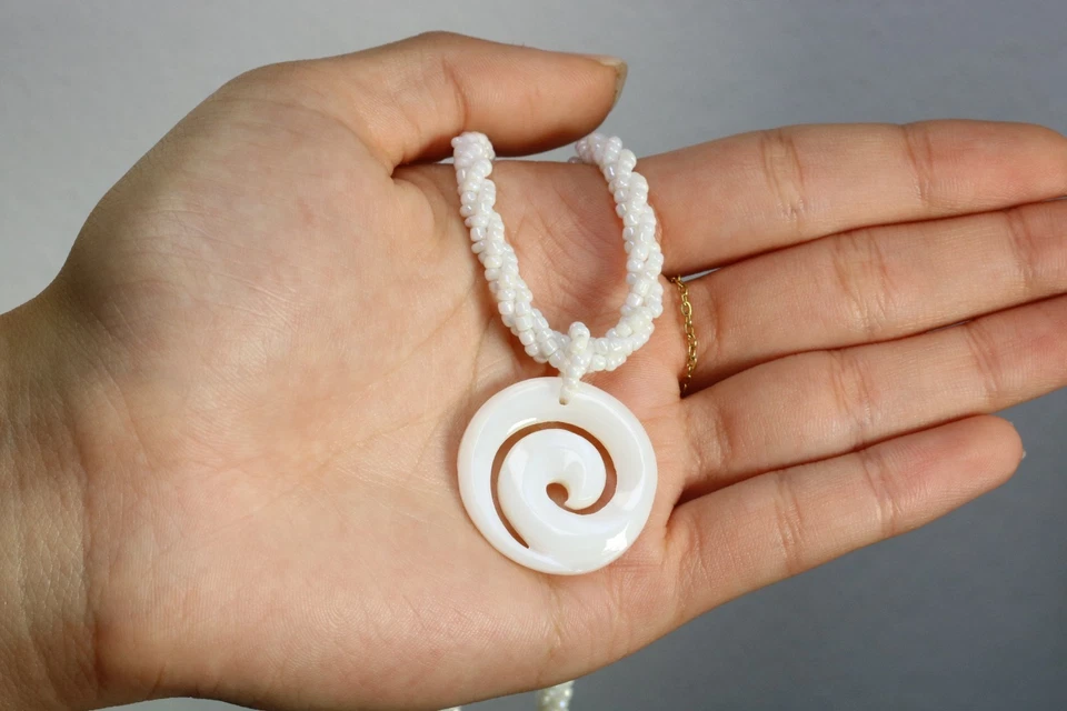 Halskette Anhänger Maori Spirale Koru Kette Muschel Handarbeit Design N146 - Bild 4 von 4