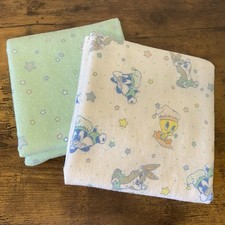 Vintage Baby Looney Tunes 2 Receiving Blankets Bugs Tweety Sylvester Mint Stars