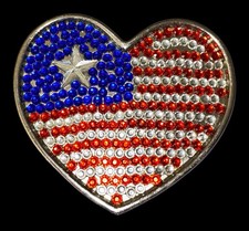 Heart Shaped United States Flag Rhinestone Belt Buckle