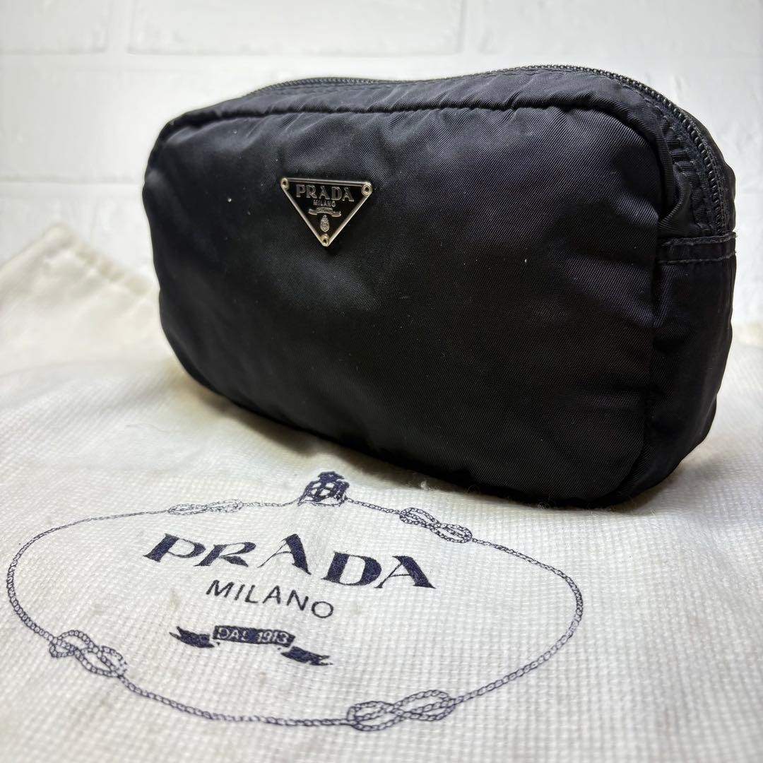 PRADA Triangular Logo Nylon MakeUp Pouch 20x9x75m… - image 1