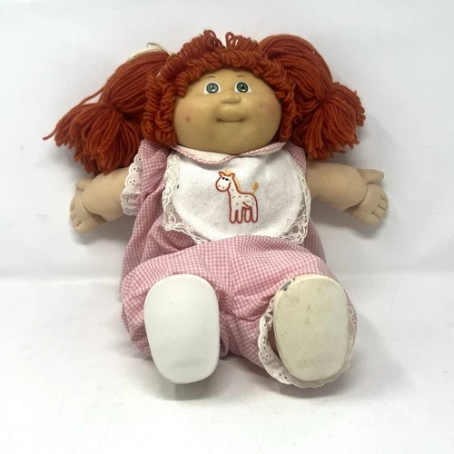 Vintage 1982 Cabbage Patch Doll Red Gingham Outfit Brown Hair Blue Eyes READ