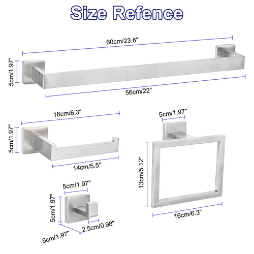 5 Pcs Bathroom Hardware Accessories Set Stainless Steel Towel Bar Set Silver - Picture 2 of 6