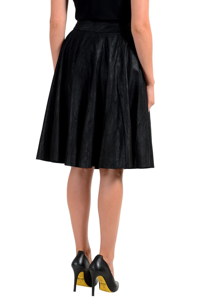 Maison Margiela 1 100% Leather Black Women's Pleated Skirt US M IT 42 - Image 3 of 4