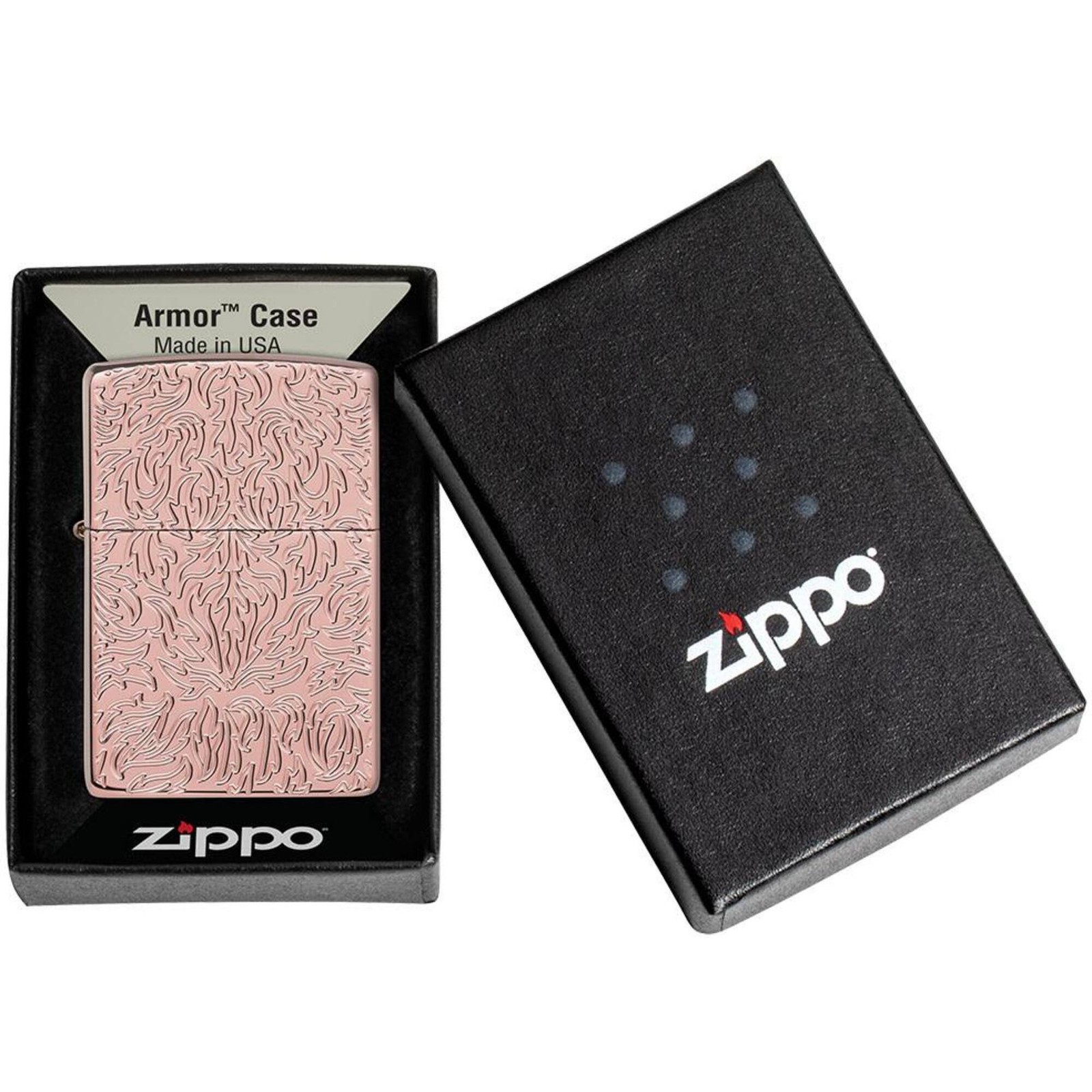 Zippo Windproof Lighter Armor Carved Design Heavy-Walled Finish Rose Gold 49703