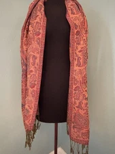 Pashmina Shawl/Scarf/Wrap Red Orange Paisley 100% Pashmina Fashion 45% Silk