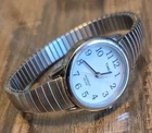 Vintage Timex Watch Women Silver Tone Indiglo Dial 23MM Stretch Works Keeps Time