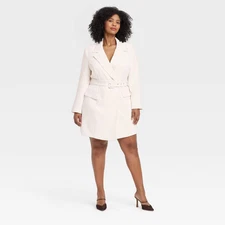 Women's Long Sleeve Mini Blazer Dress - A New Day Cream 3X: