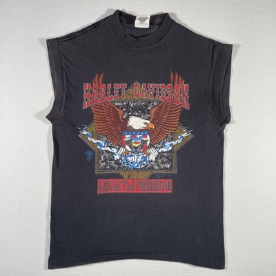 Vintage Harley Davidson Shirt Mens Medium Black Eagle Sleeveless Faded USA 90s