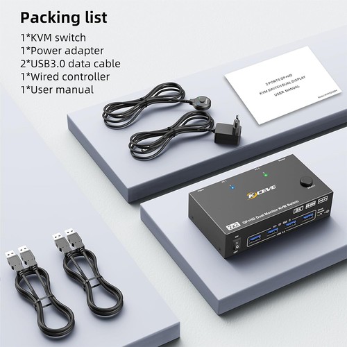 USB 3.0 HDMI KVM Switch 2X2 8K@60Hz Dual Monitor Extended Display Switcher 2 PC - Afbeelding 13 van 24